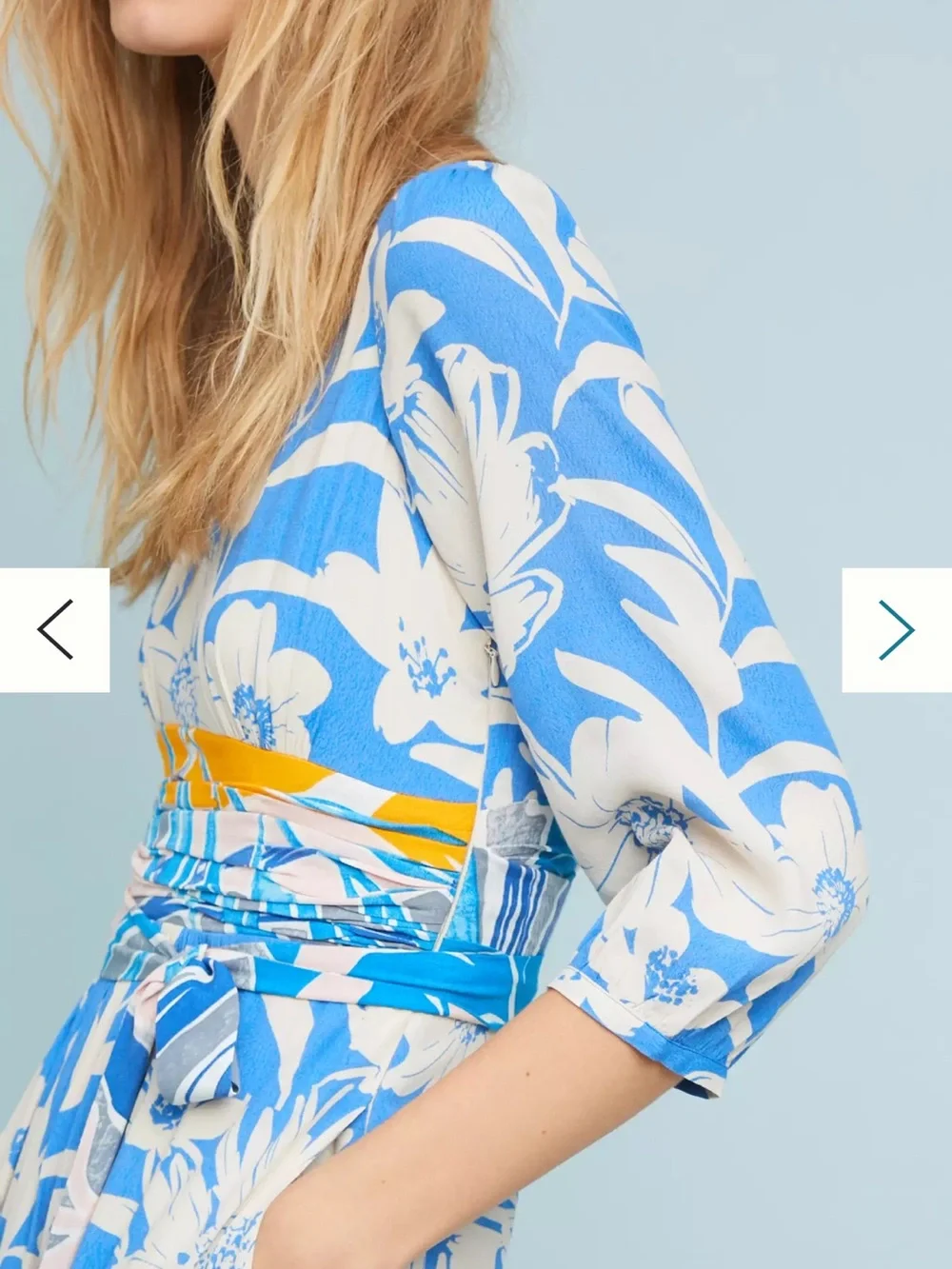 Anthropologie Maeve Belted Kimono Dress Sz 6 Blue Floral Boho Feminine Resort
